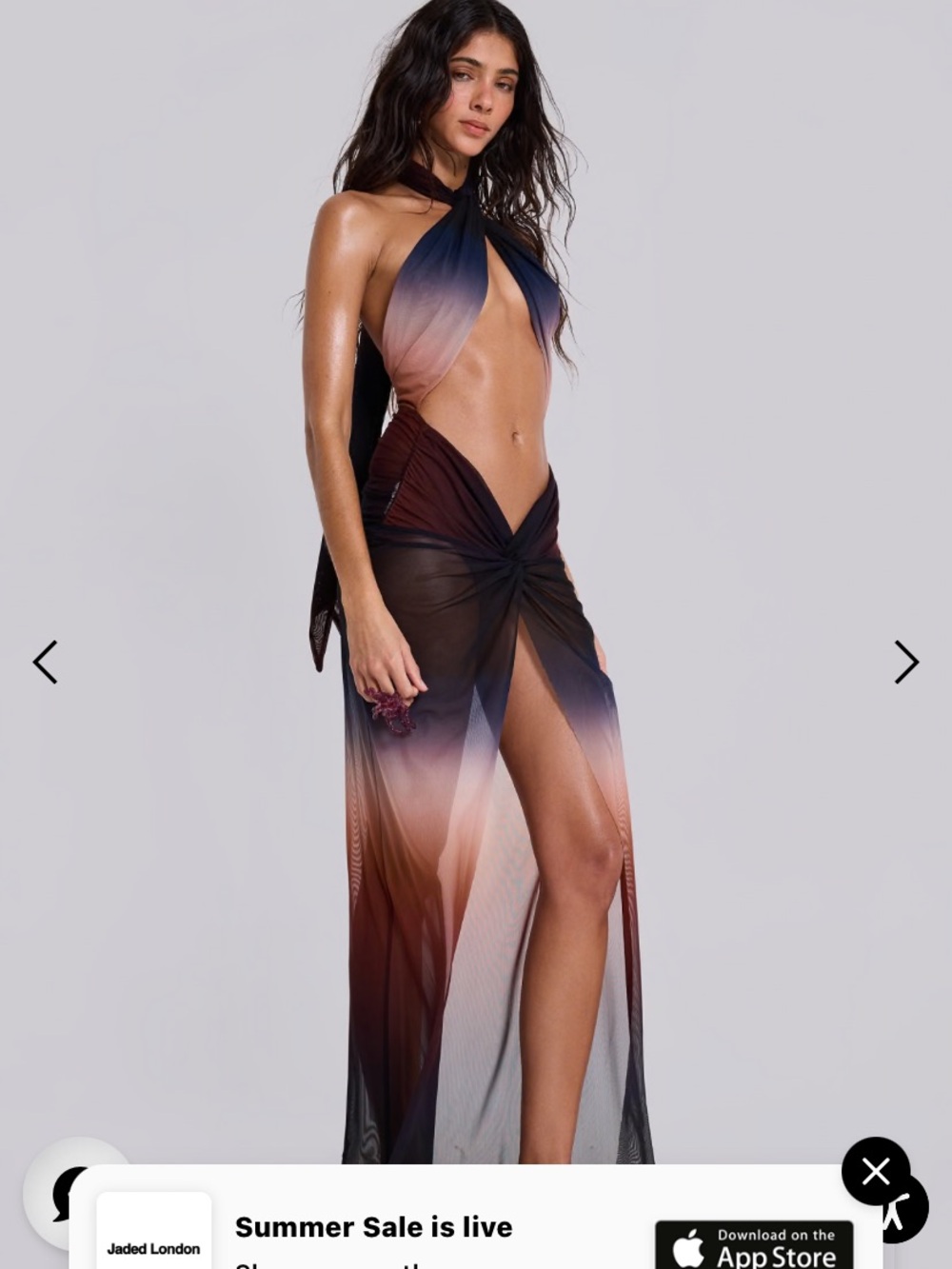 Jaded London Black to Rust Ombre Sheer Halter Maxi Dress Sz 12 NWT